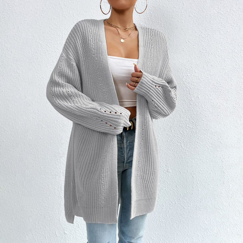 Lyseblå åben strikket cardigan – afslappet og feminin layering