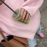 Lyserød striktrøje til kvinder – Oversize sweater i pastelfarve