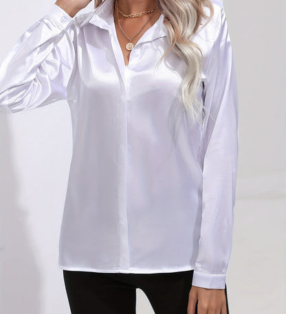 Dame Bluse Langærmet Satinlook | Elegant og Stilfuld