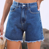 High-Waist Denim Shorts med Rå Kant – Cool & Casual Stil
