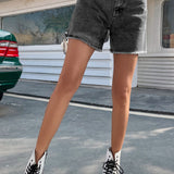High-Waist Denim Shorts med Rå Kant – Cool & Casual Stil
