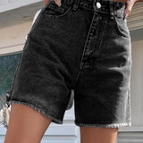 High-Waist Denim Shorts med Rå Kant – Cool & Casual Stil