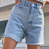 High-Waist Denim Shorts med Rå Kant – Cool & Casual Stil