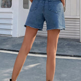High-Waist Denim Shorts med Rå Kant – Cool & Casual Stil