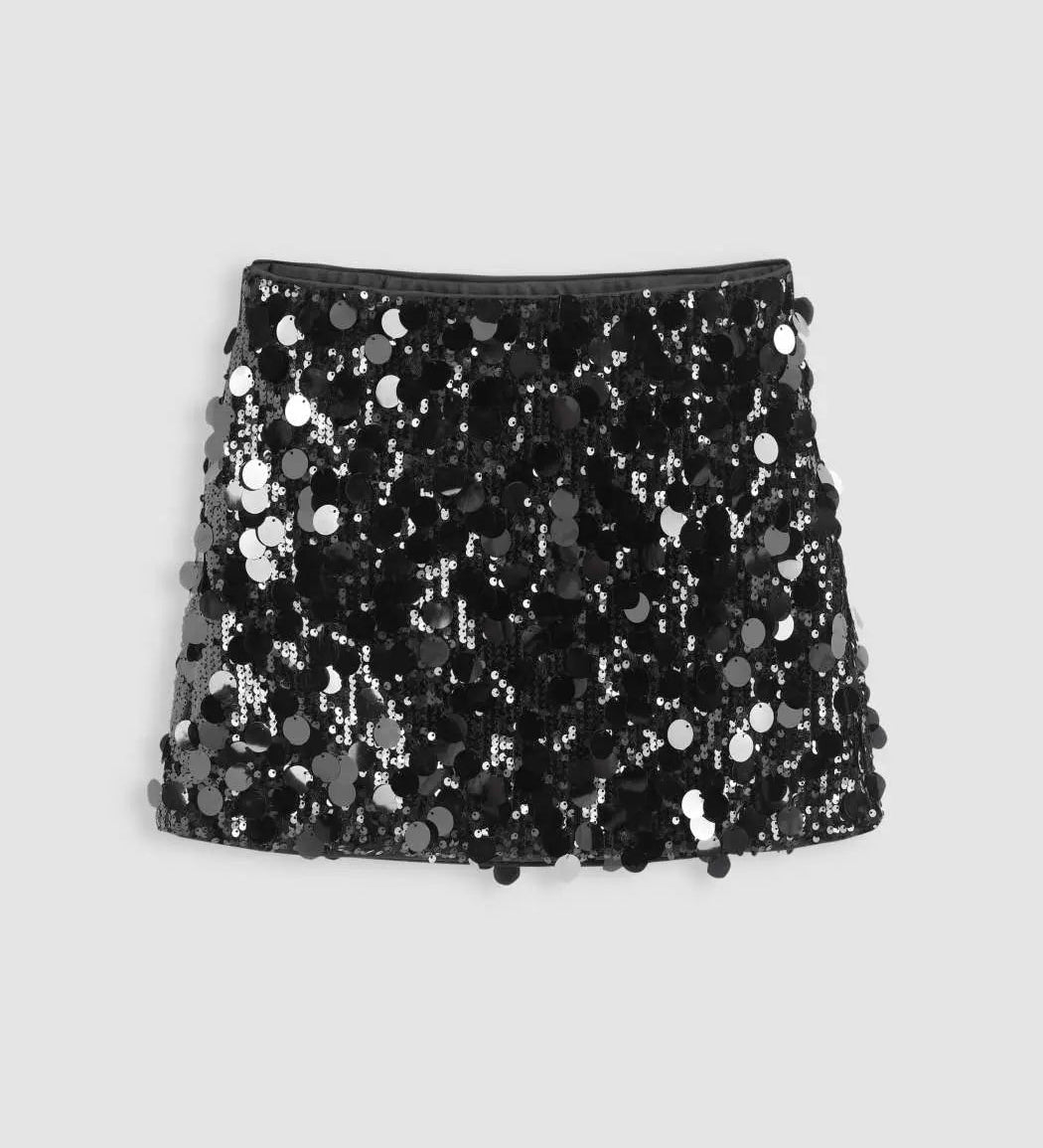 Glitrende mini nederdel med pailletter – perfekt til festlige anledninger