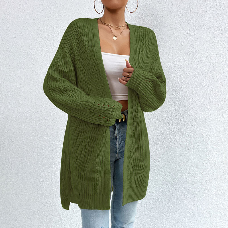 Lyseblå åben strikket cardigan – afslappet og feminin layering