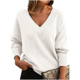 Dame sweater med V-hals og afslappet pasform