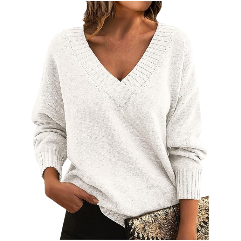 Dame sweater med V-hals og afslappet pasform