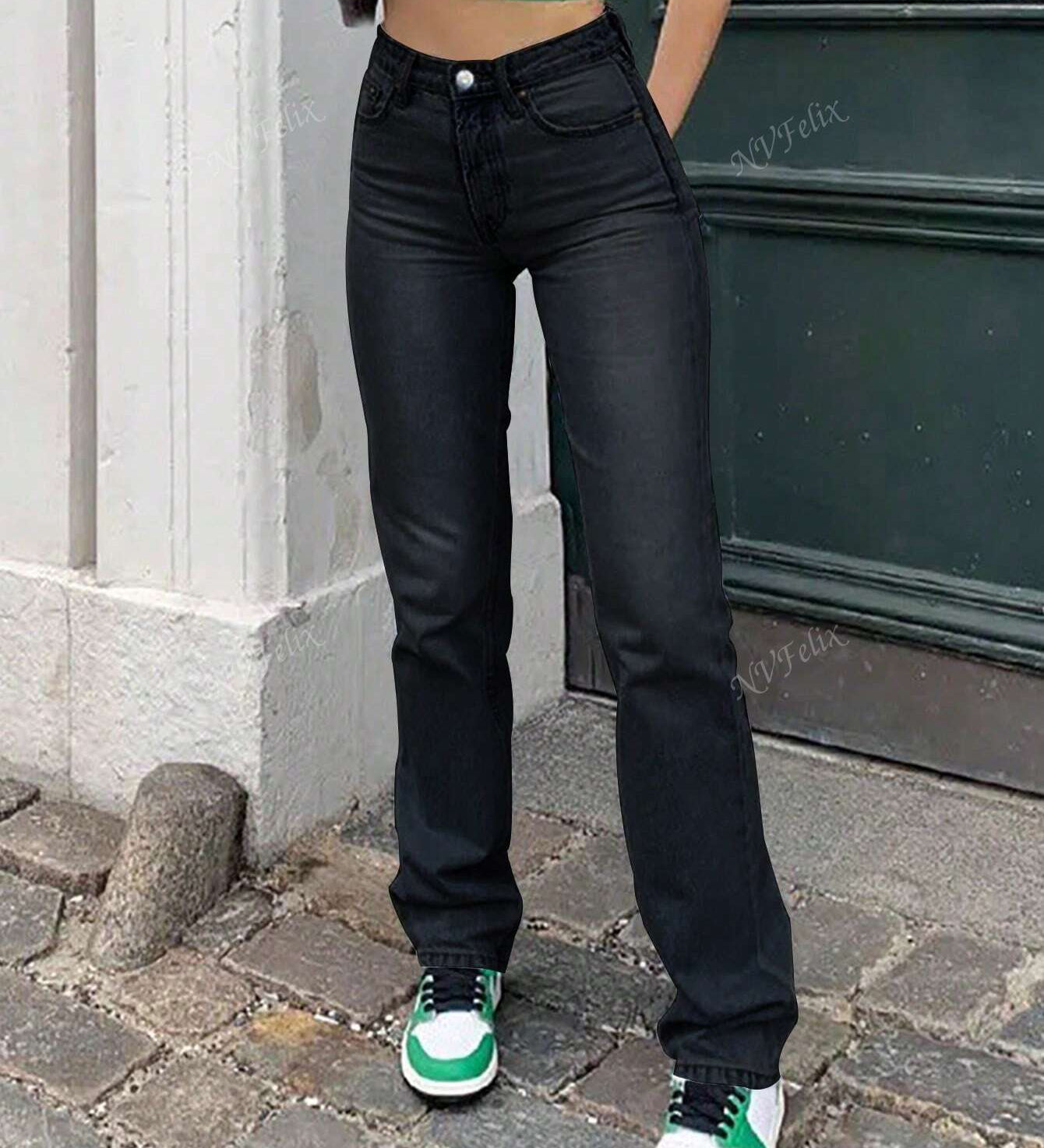 Højtaljede jeans med lige ben i lys vask
