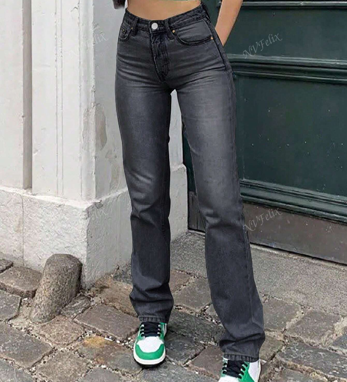 Højtaljede jeans med lige ben i lys vask