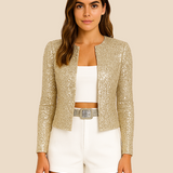 Glimtende cropped blazer til kvinder med pailletter