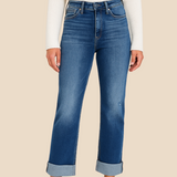 Straight cropped jeans med opsmøg – tidløs stil og perfekt pasform