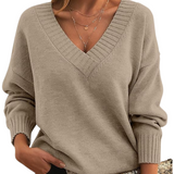 Dame sweater med V-hals og afslappet pasform