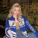 Oversized striktrøje med grafisk mønster og sporty look