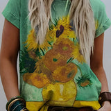 Kunst T-shirt med Van Gogh solsikker – Kortærmet og afslappet pasform