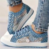 Letvægts Sneakers med Mesh og Blomsterbroderi