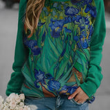 Kunstnerisk sweatshirt med irisblomster – Afslappet stil med lange ærmer
