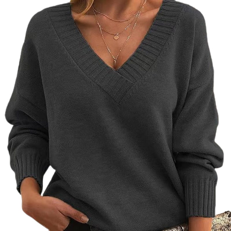 Dame sweater med V-hals og afslappet pasform