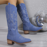 Klassiske cowboystøvler i denim med broderi