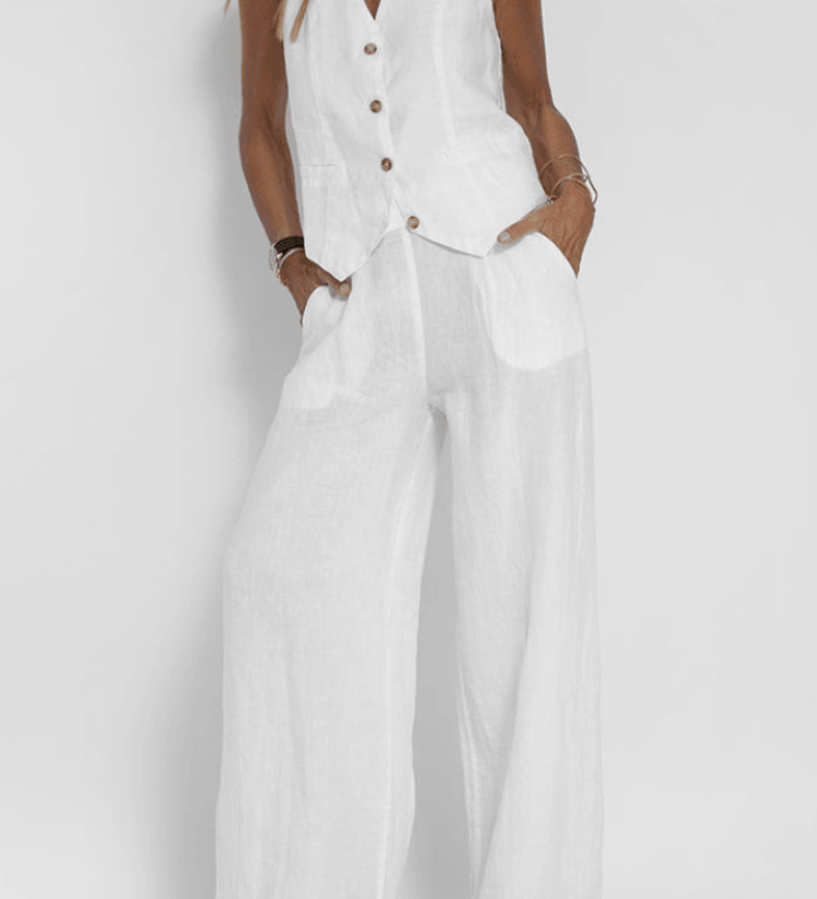 2-delt vest og bukser i linnedlook