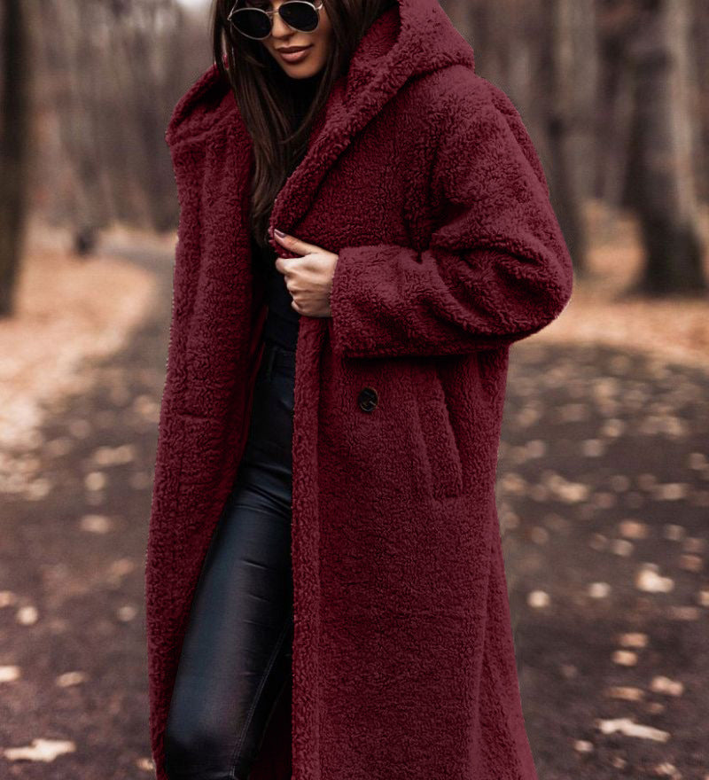 Lang teddyfrakke til kvinder med hætte og ultrablød komfort