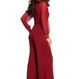 Elegant Jumpsuit med Mesh-Ærmer og V-udskæring