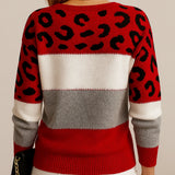 Leopard Striktrøje med Farveblok – Trendy og Komfortabel Stil