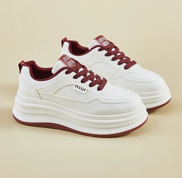 Platform sneakers til kvinder – hvid med valgfri bordeaux detalje