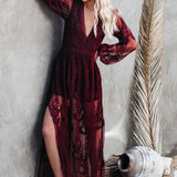 Boheme Blonde Maxikjole med Dyb V Hals og Elegant Slids