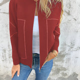 Elegant Cardigan med Lynlås og Kontrastdetaljer