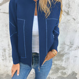 Elegant Cardigan med Lynlås og Kontrastdetaljer