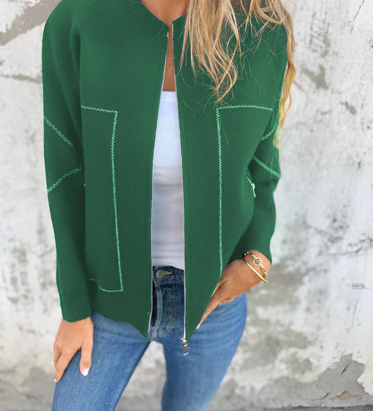 Elegant Cardigan med Lynlås og Kontrastdetaljer