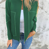 Elegant Cardigan med Lynlås og Kontrastdetaljer