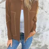 Elegant Cardigan med Lynlås og Kontrastdetaljer