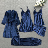 Elegant satin nattøjssæt med kimono, top og bukser