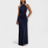 Elegant Halterneck Maxikjole med Åben Ryg