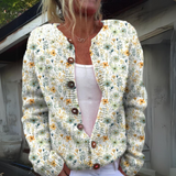 Blomstret Strikcardigan med Elegant Struktur og Let Hverdagsstil