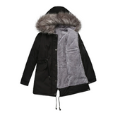 Varm Parkajakke med Faux Fur Hætte og Justerbar Talje