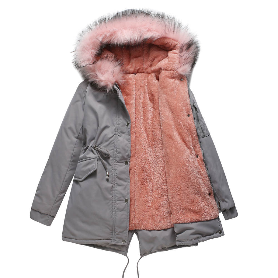 Varm Parkajakke med Faux Fur Hætte og Justerbar Talje