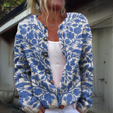 Blomstret Strikcardigan med Elegant Struktur og Let Hverdagsstil