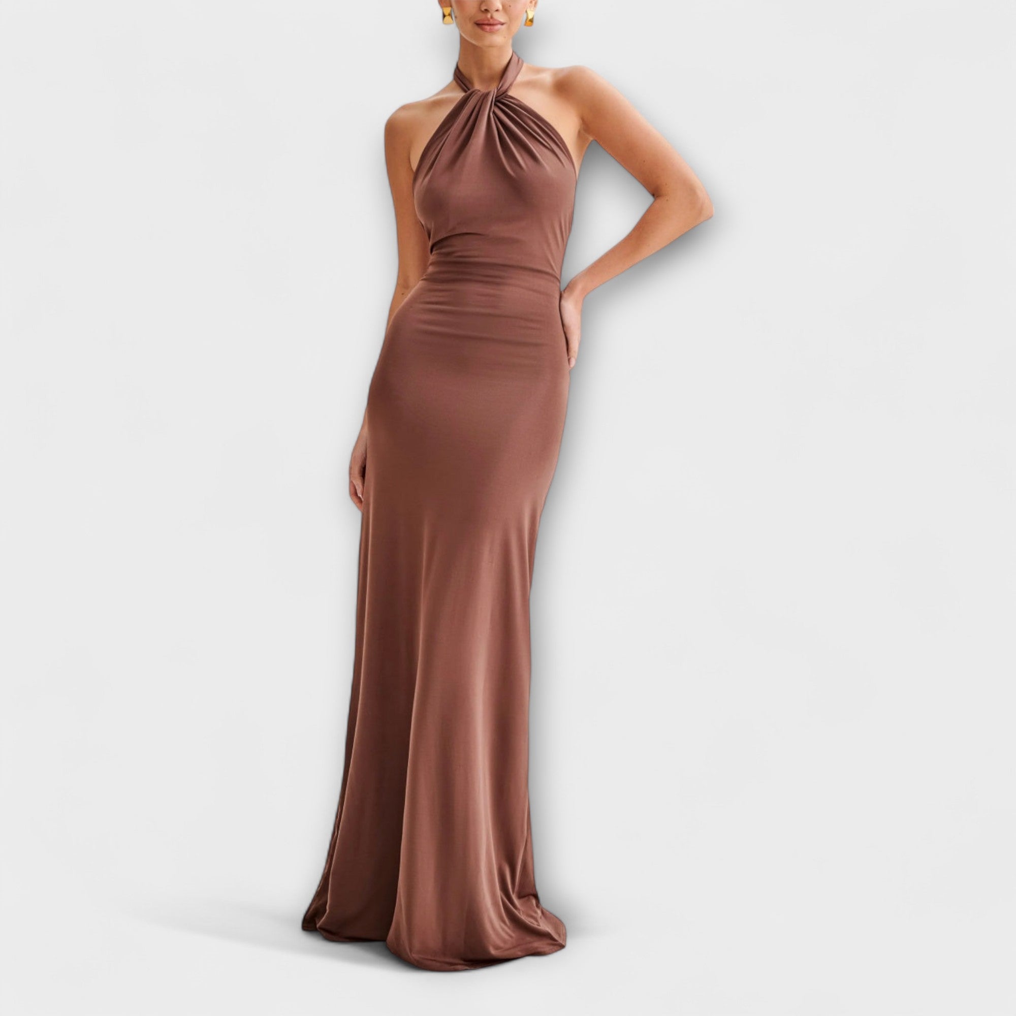 Elegant Halterneck Maxikjole med Åben Ryg