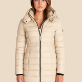 Lang varm dames vinterjakke med hætte og letvægtsfyld