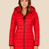 Lang varm dames vinterjakke med hætte og letvægtsfyld