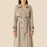 Lang trenchcoat til kvinder med klassisk elegant pasform