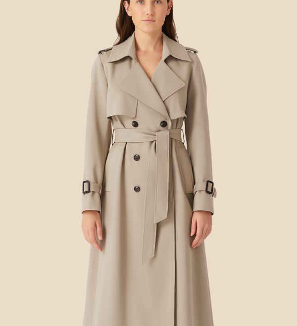 Lang trenchcoat til kvinder med klassisk elegant pasform