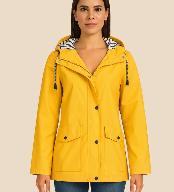 Vandtæt damejakke med hætte og varm fleeceforing