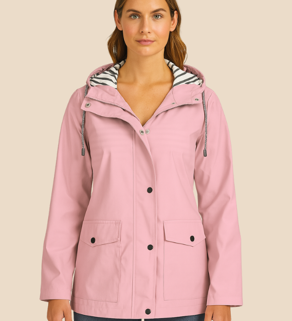 Vandtæt damejakke med hætte og varm fleeceforing