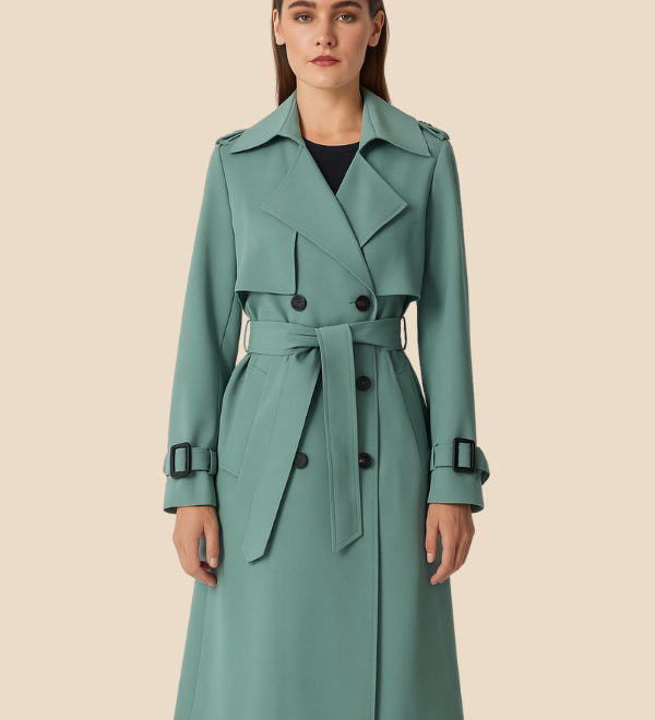 Lang trenchcoat til kvinder med klassisk elegant pasform