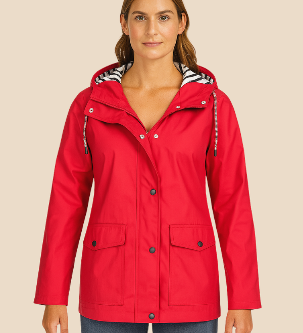 Vandtæt damejakke med hætte og varm fleeceforing