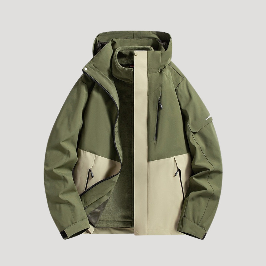 Vandtæt Outdoorjakke med Hætte og Moderne Funktionelt Design